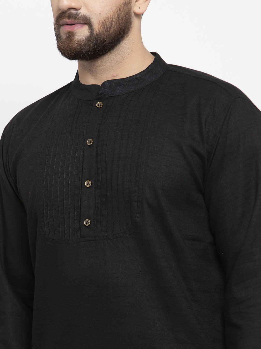 Jompers Men Black & White Solid Pin-tucks Kurta with Churidar
