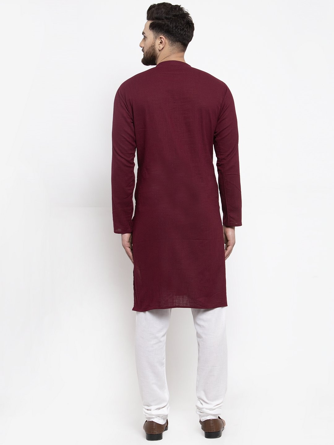 Jompers Men Purple & White Solid Pin-tucks Kurta Only