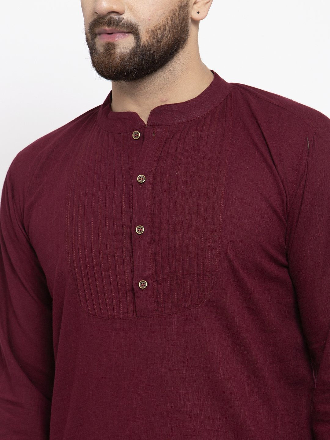Jompers Men Purple & White Solid Pin-tucks Kurta with Churidar