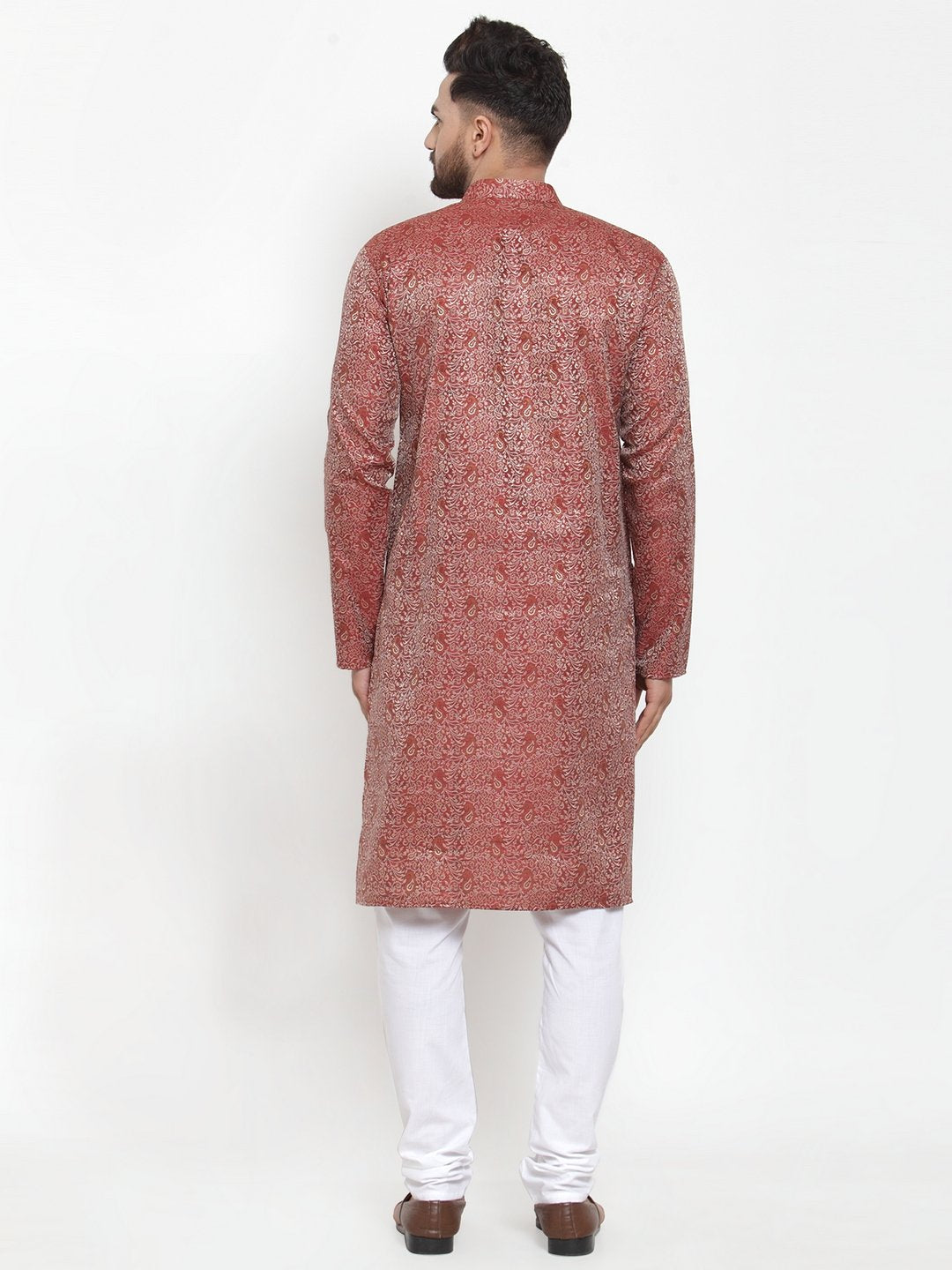 Jompers Men Maroon & White Woven Design Kurta with Churidar
