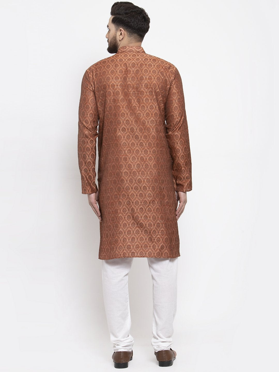 Jompers Men Brown & Grey Jacquard Kurta Only