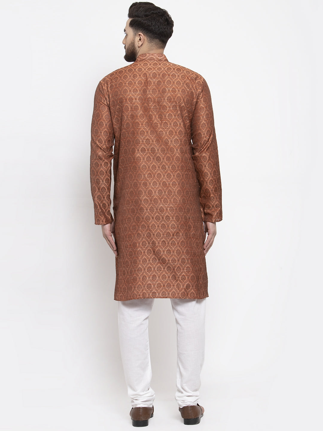 Jompers Men Brown & Grey Jacquard Kurta with Churidar