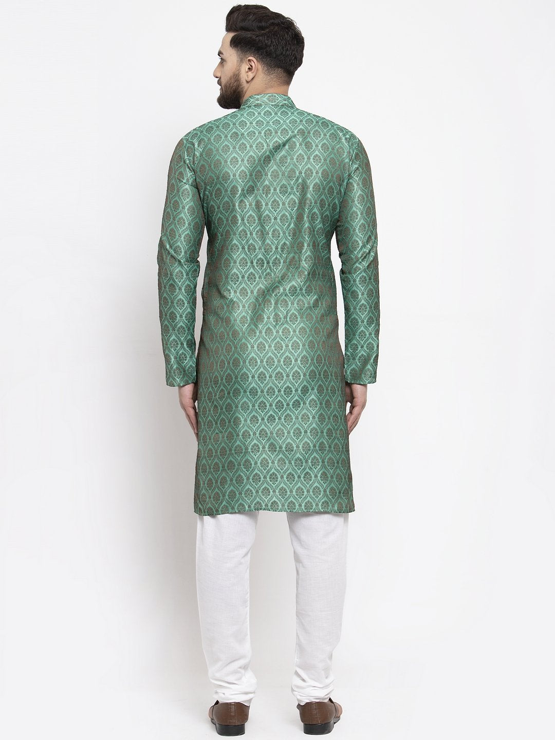Jompers Men Green & Grey Jacquard Kurta Only