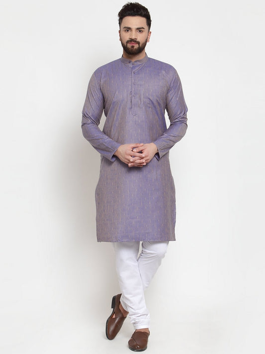 Jompers Men Blue & White Self Design Kurta with Churidar