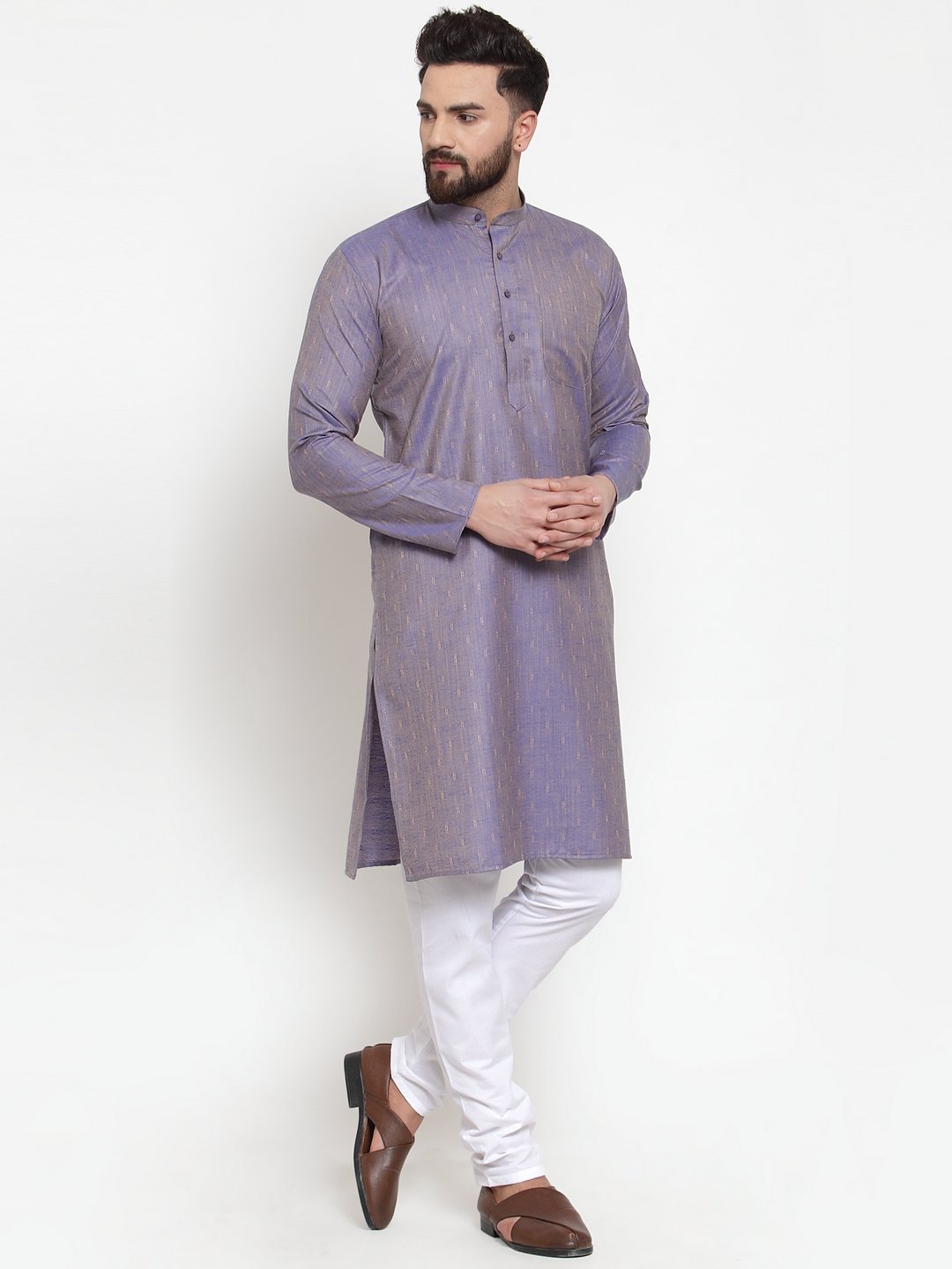 Jompers Men's Blue & White Self Design Kurta Only
