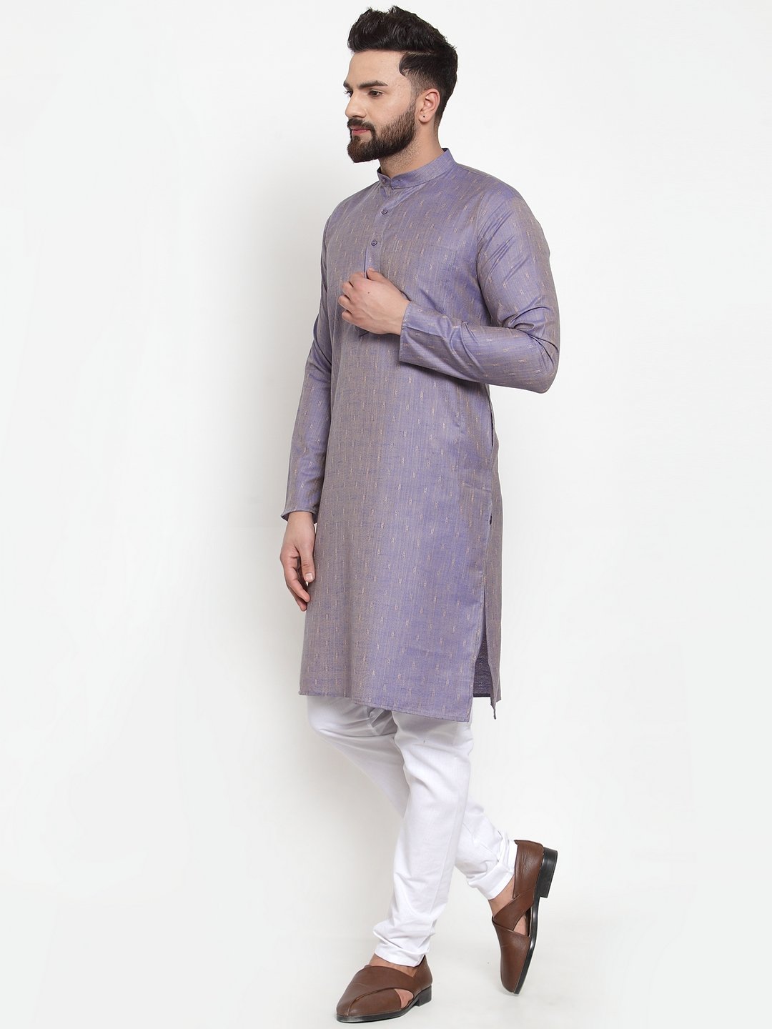 Jompers Men's Blue & White Self Design Kurta Only