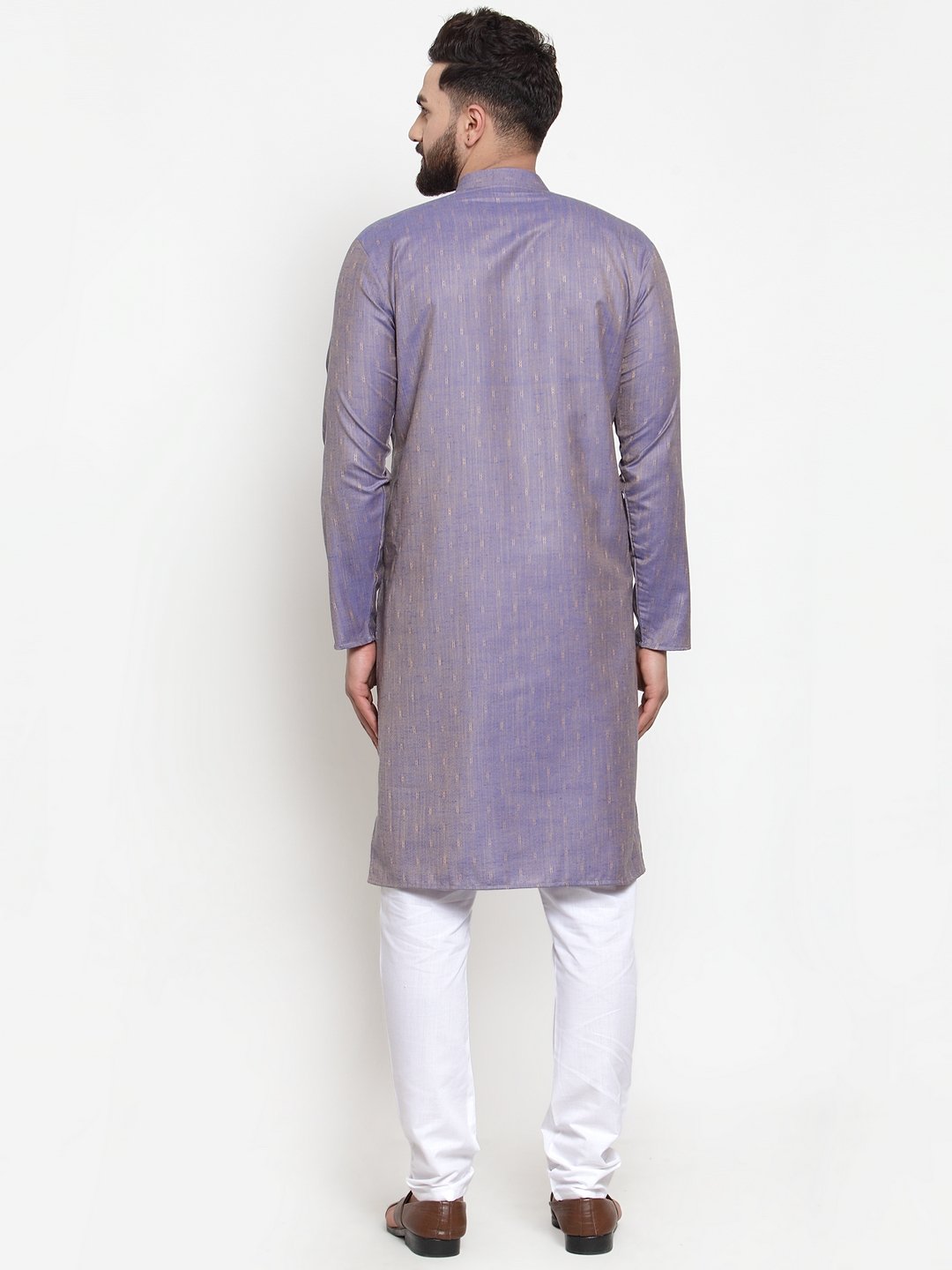 Jompers Men's Blue & White Self Design Kurta Only