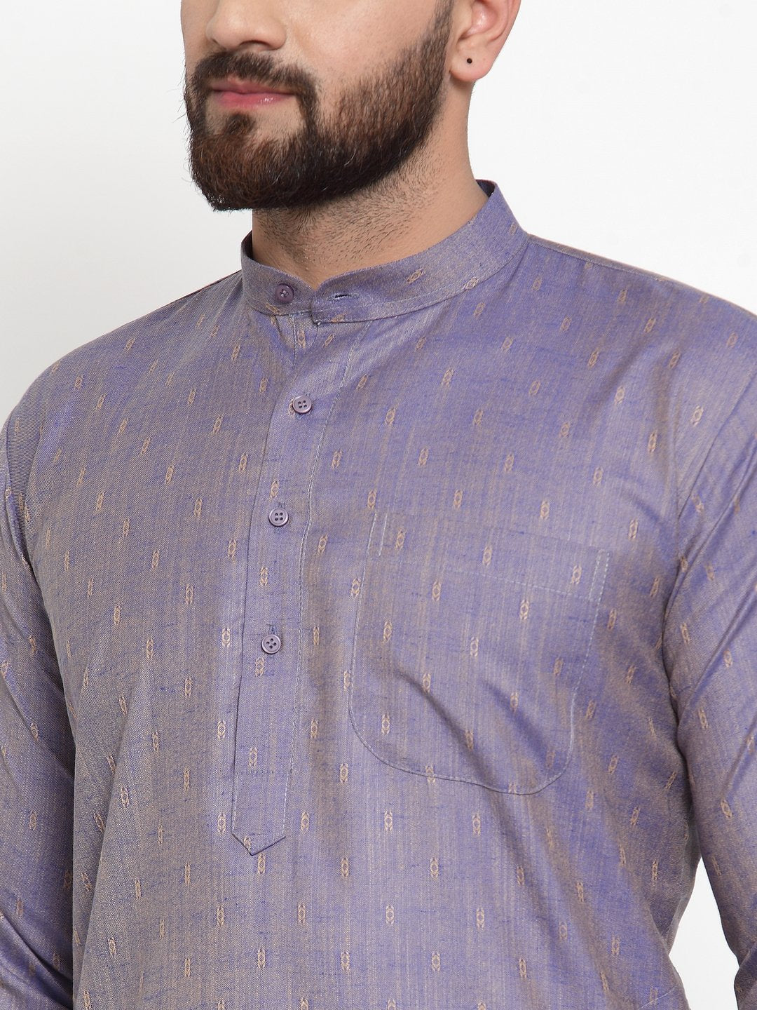 Jompers Men Blue & White Self Design Kurta with Churidar