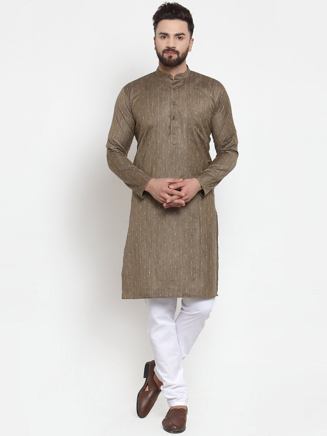 Jompers Men Bronze & White Self Design Kurta Only