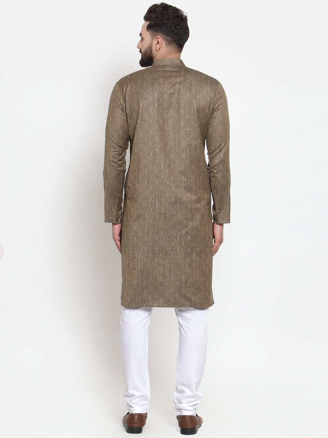 Jompers Men Bronze & White Self Design Kurta Only