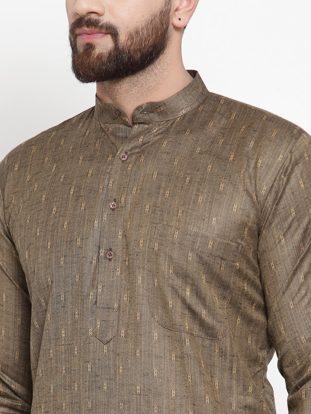Jompers Men Bronze & White Self Design Kurta with Churidar