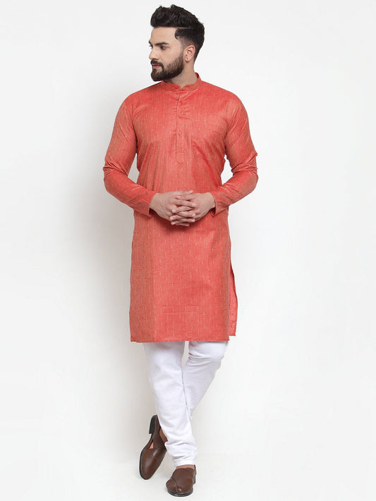 Jompers Men Self Design Orange Kurta Only