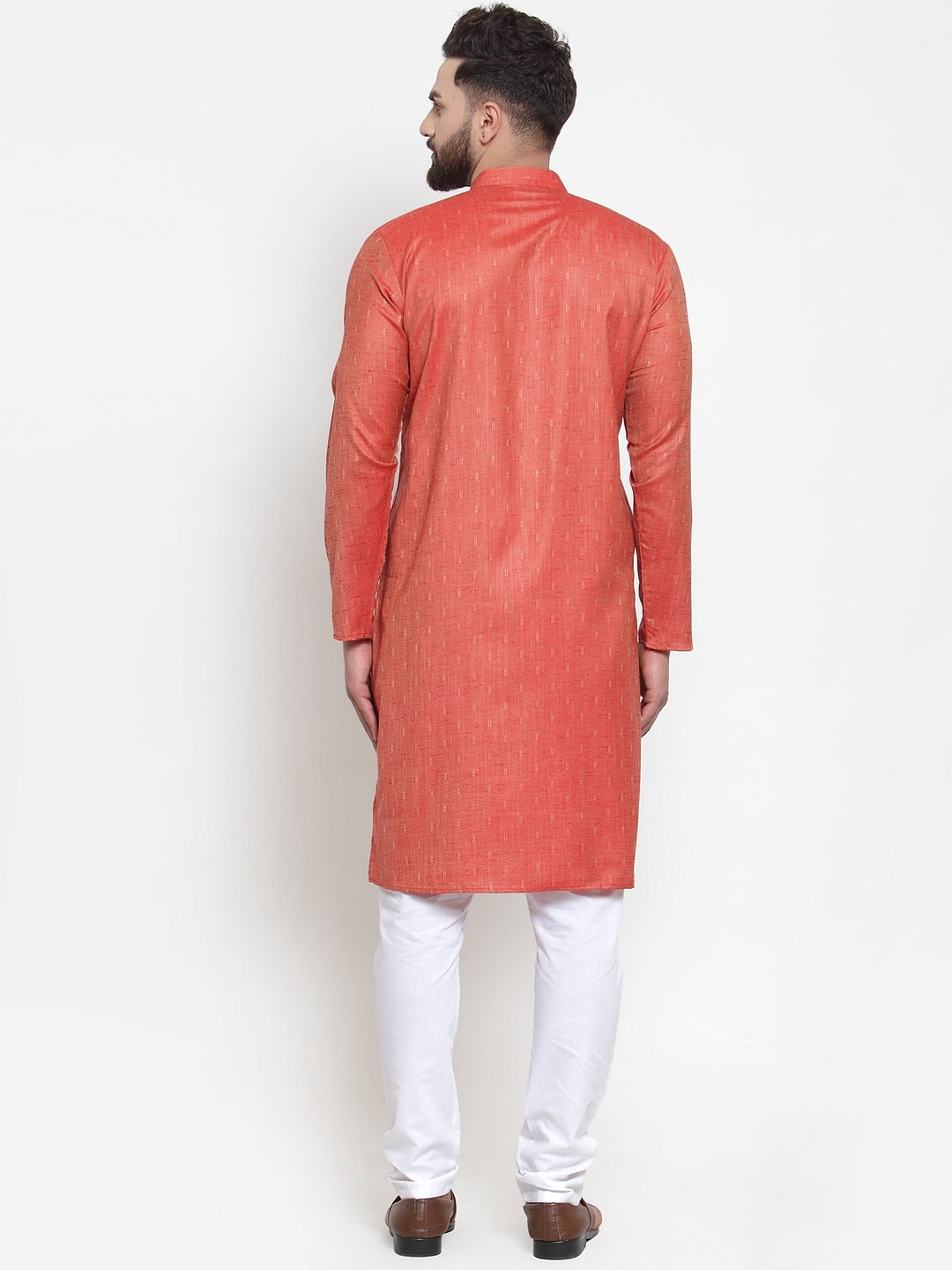 Jompers Men Orange & White Self Design Kurta with Churidar (JOKP 601 Orange)