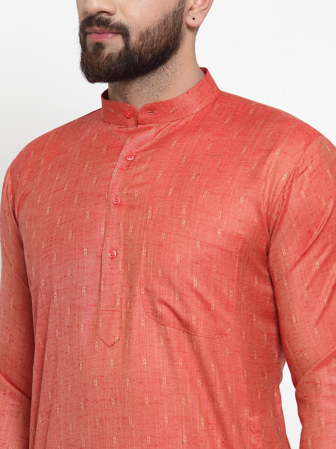 Jompers Men Orange & White Self Design Kurta with Churidar (JOKP 601 Orange)