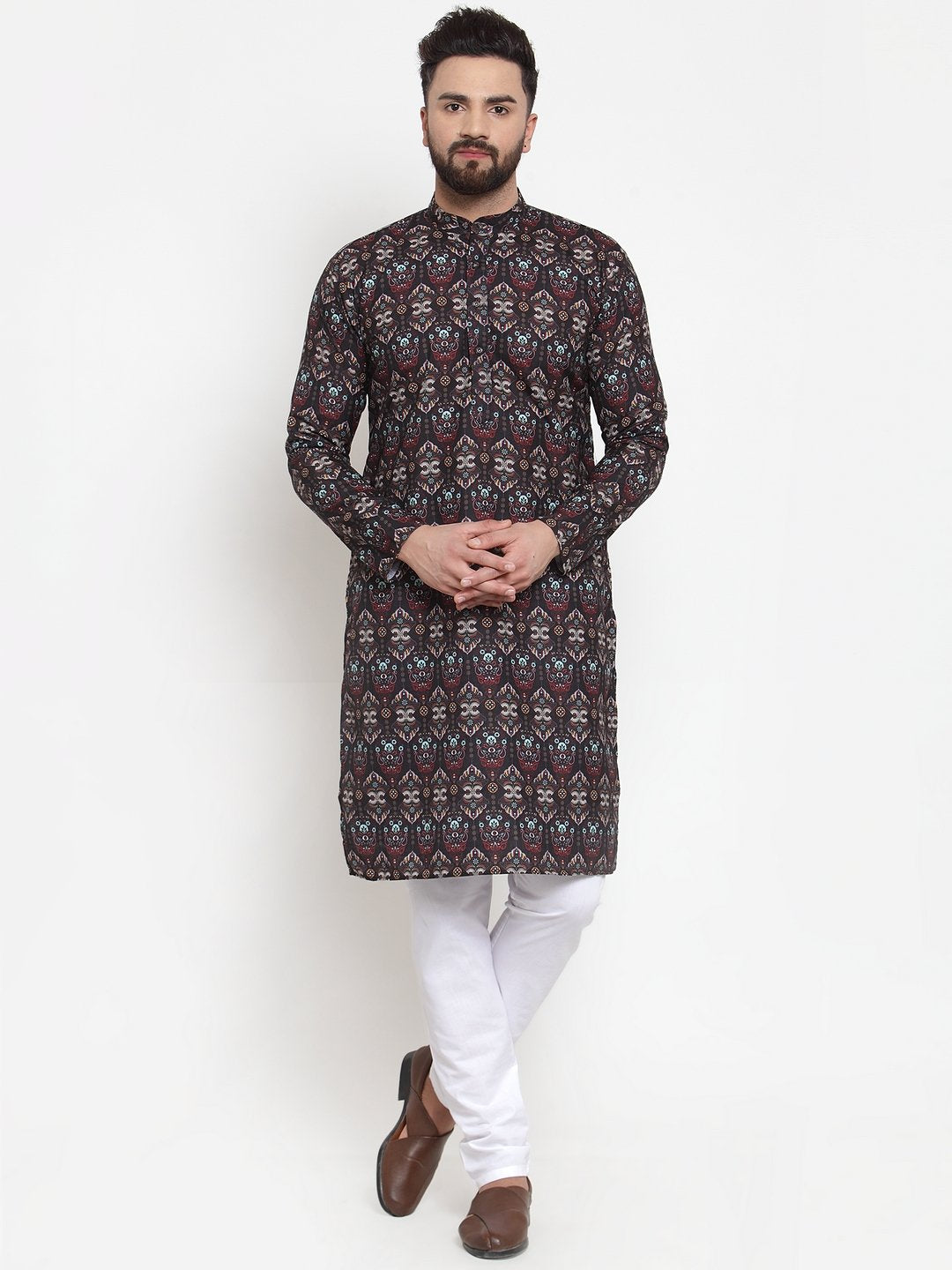 Jompers Men Black & Beige Digital Printed Kurta Only