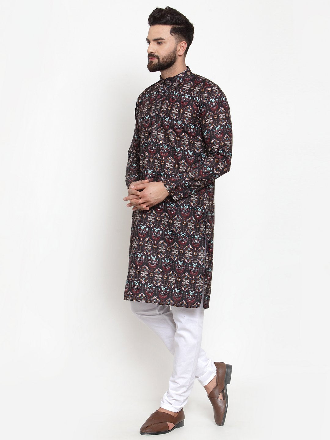 Jompers Men Black & Beige Digital Printed Kurta Only