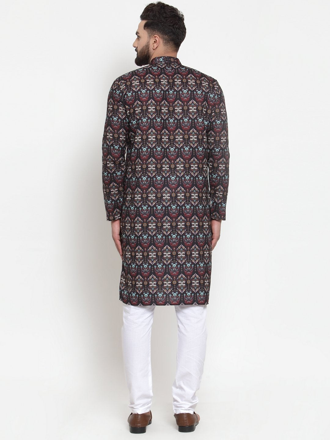 Jompers Men Black & Beige Digital Printed Kurta with Churidar