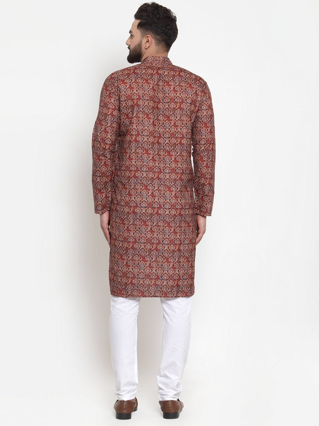 Jompers Men Maroon & Beige Digital Printed Kurta with Churidar
