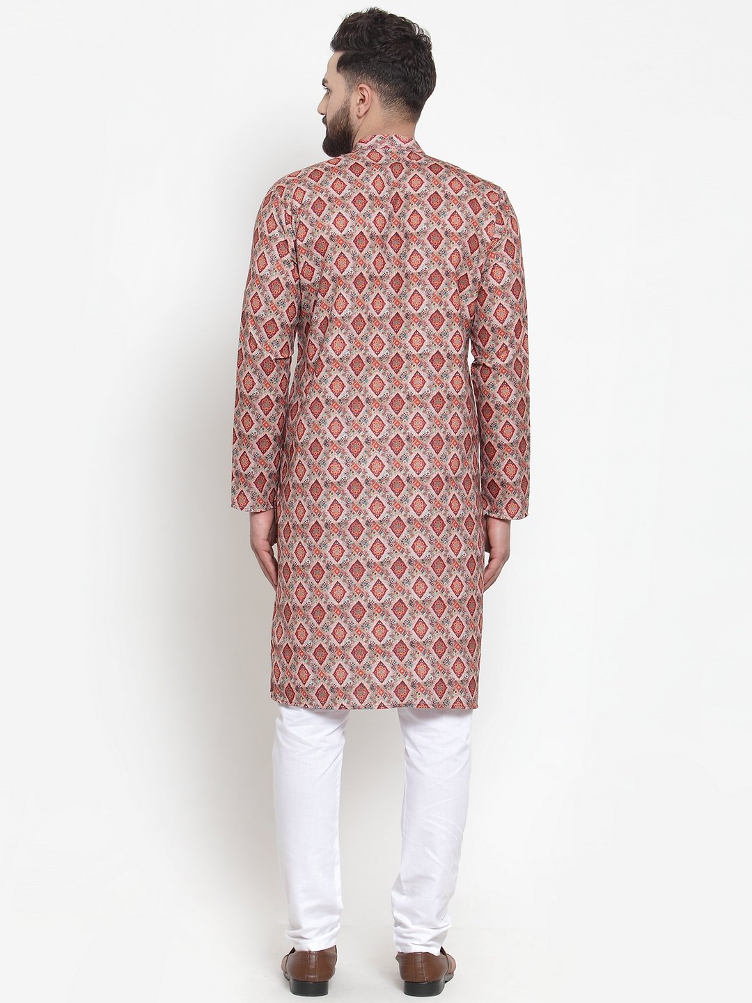 Jompers Men Peach & Beige Digital Printed Kurta with Churidar