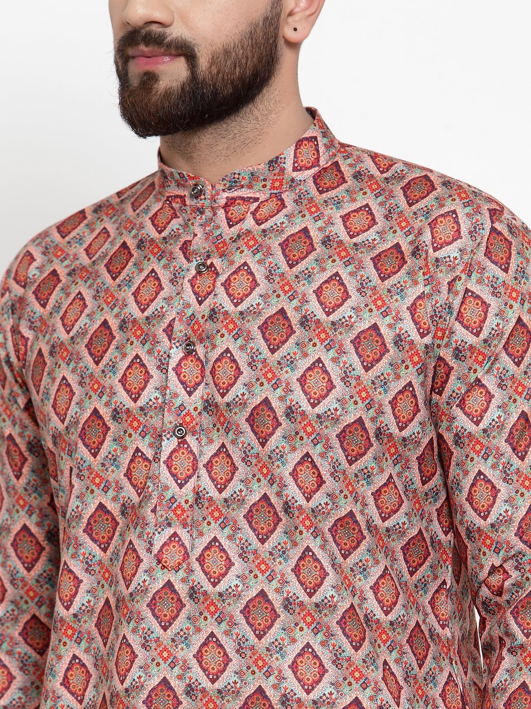 Jompers Men Peach & Beige Digital Printed Kurta Only
