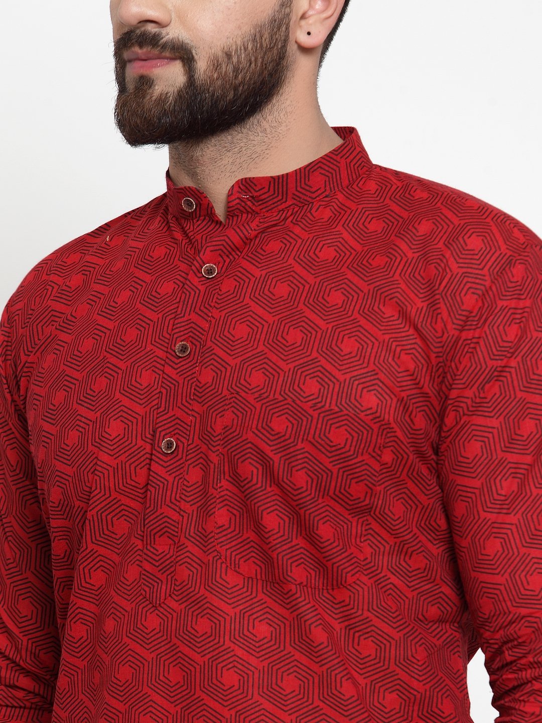 Jompers Men Red Printed Kurta Only