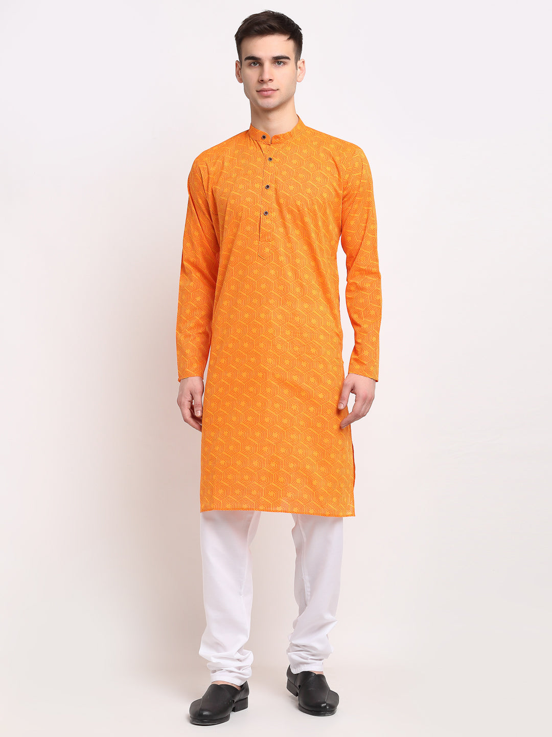 Jompers Men's Yellow Cotton Printed Kurta Only