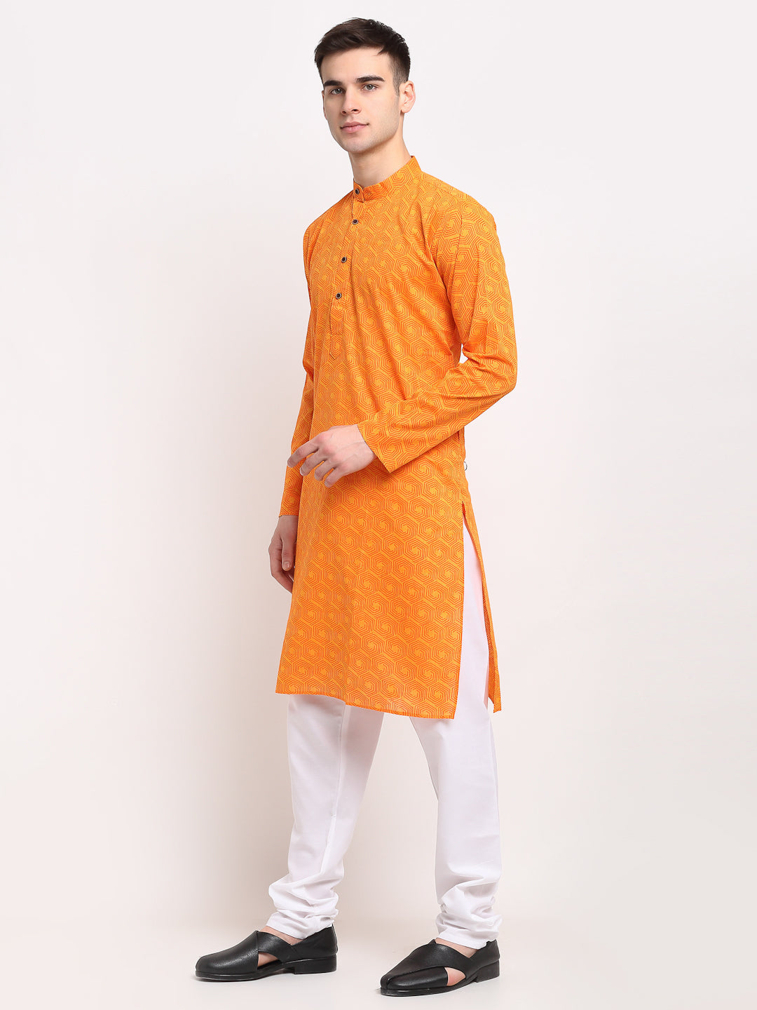 Jompers Men's Yellow Cotton Printed Kurta Only