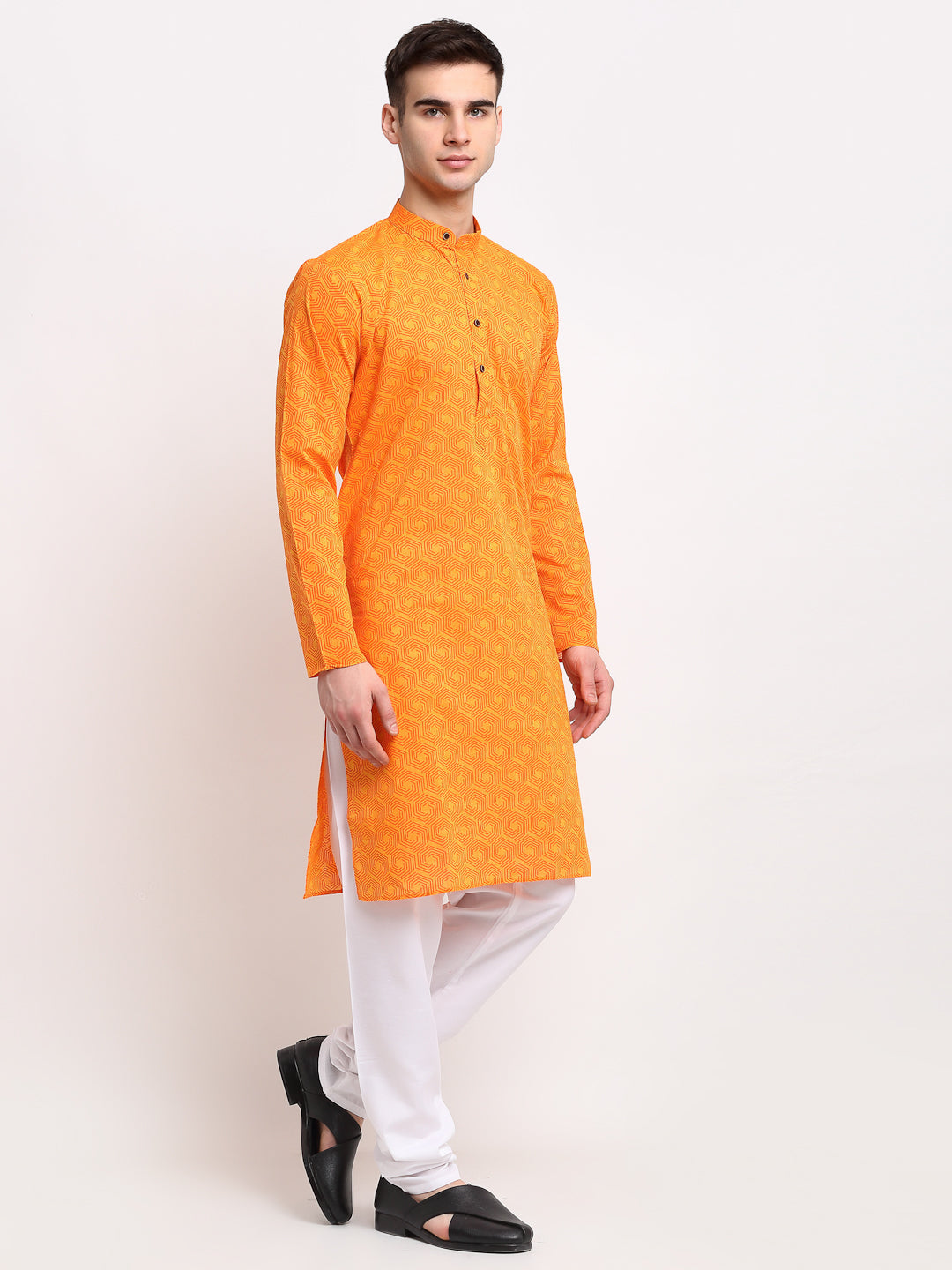 Jompers Men's Yellow Cotton Printed Kurta Only