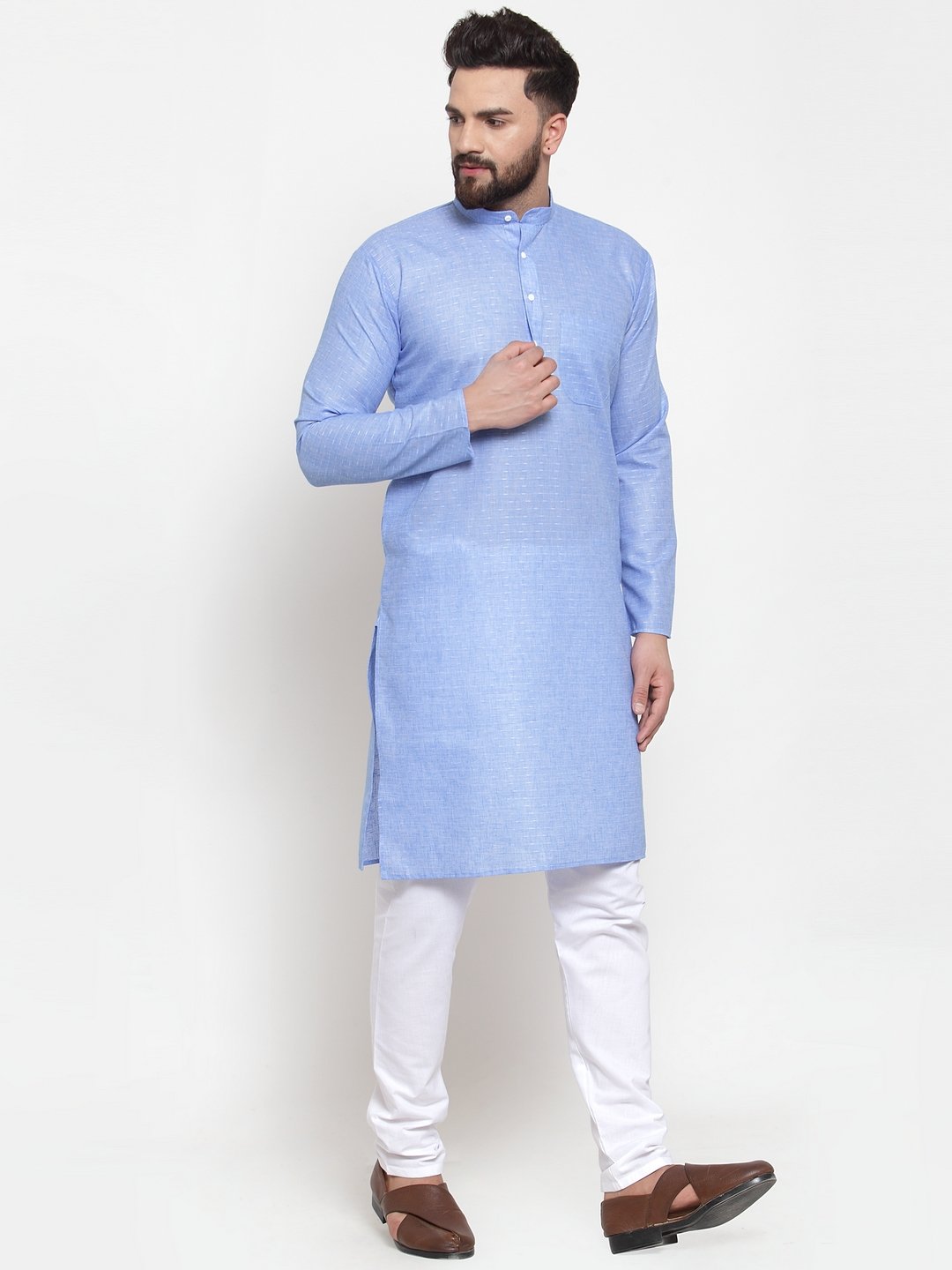 Jompers Men Blue Self-design Kurta with Churidar