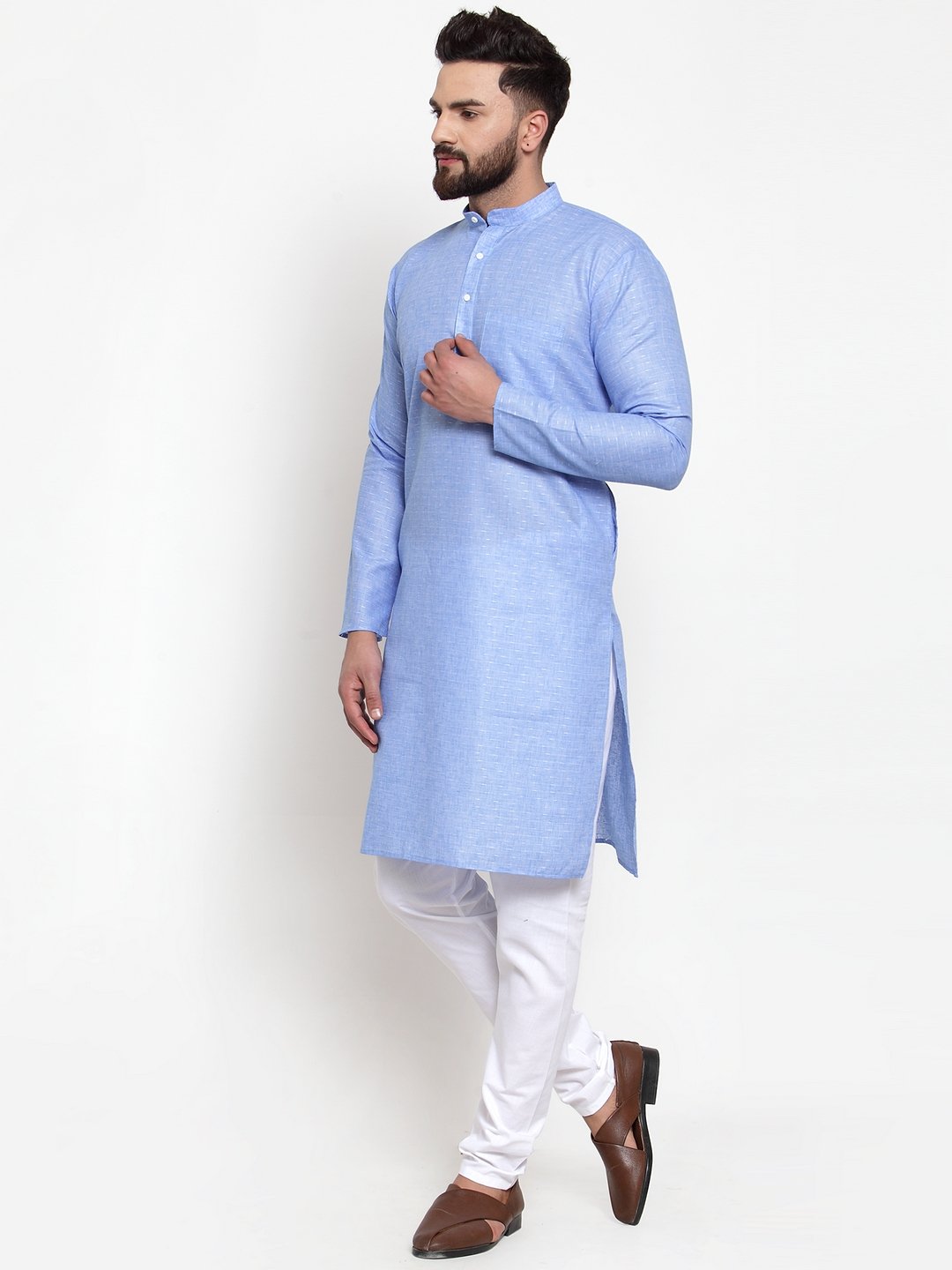 Jompers Men Blue Self-design Kurta with Churidar