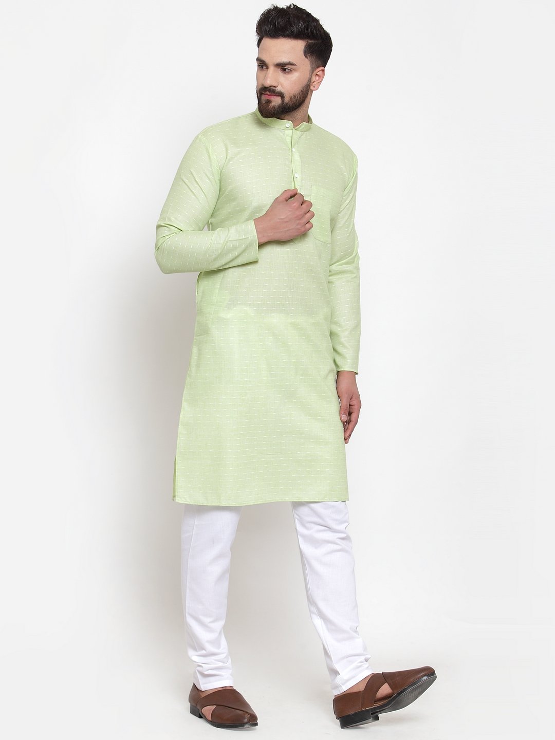Jompers Men's Green Self-design Kurta Only