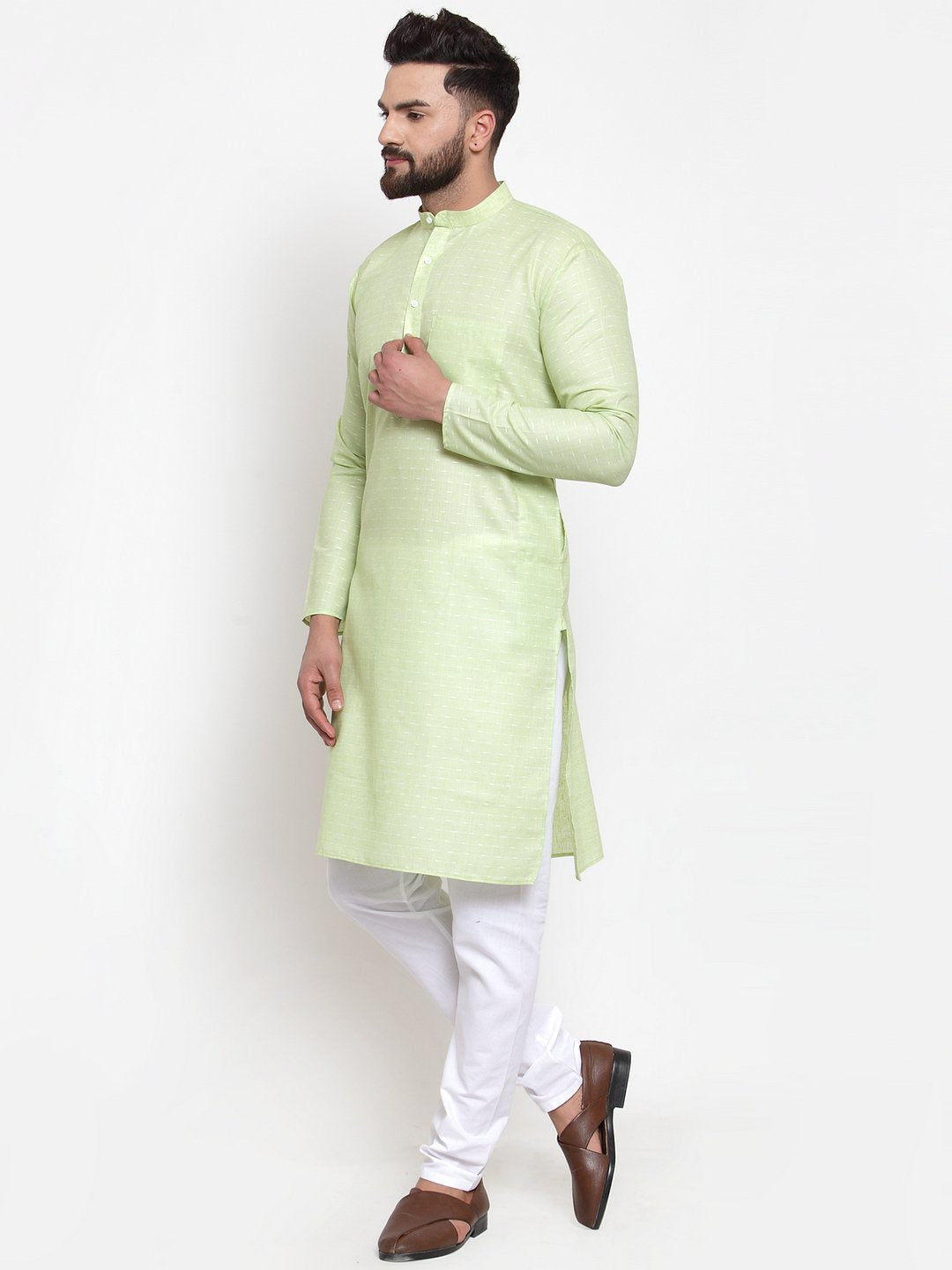 Jompers Men's Green Self-design Kurta Only