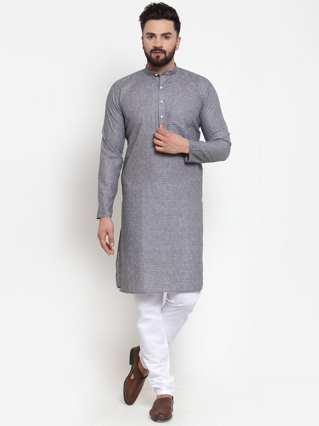 Jompers Men Grey Self-design Kurta Only