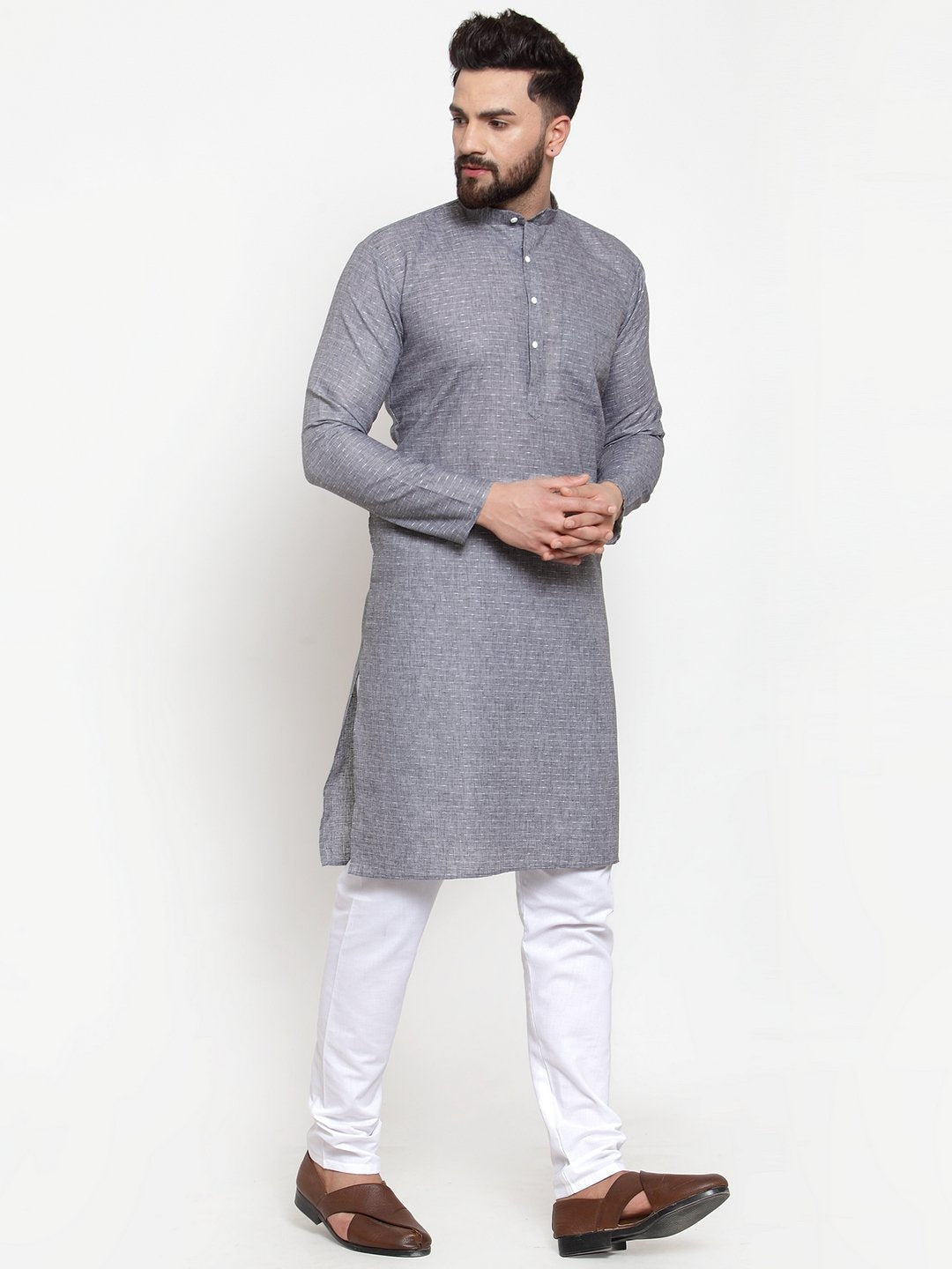 Jompers Men Grey Self-design Kurta Only
