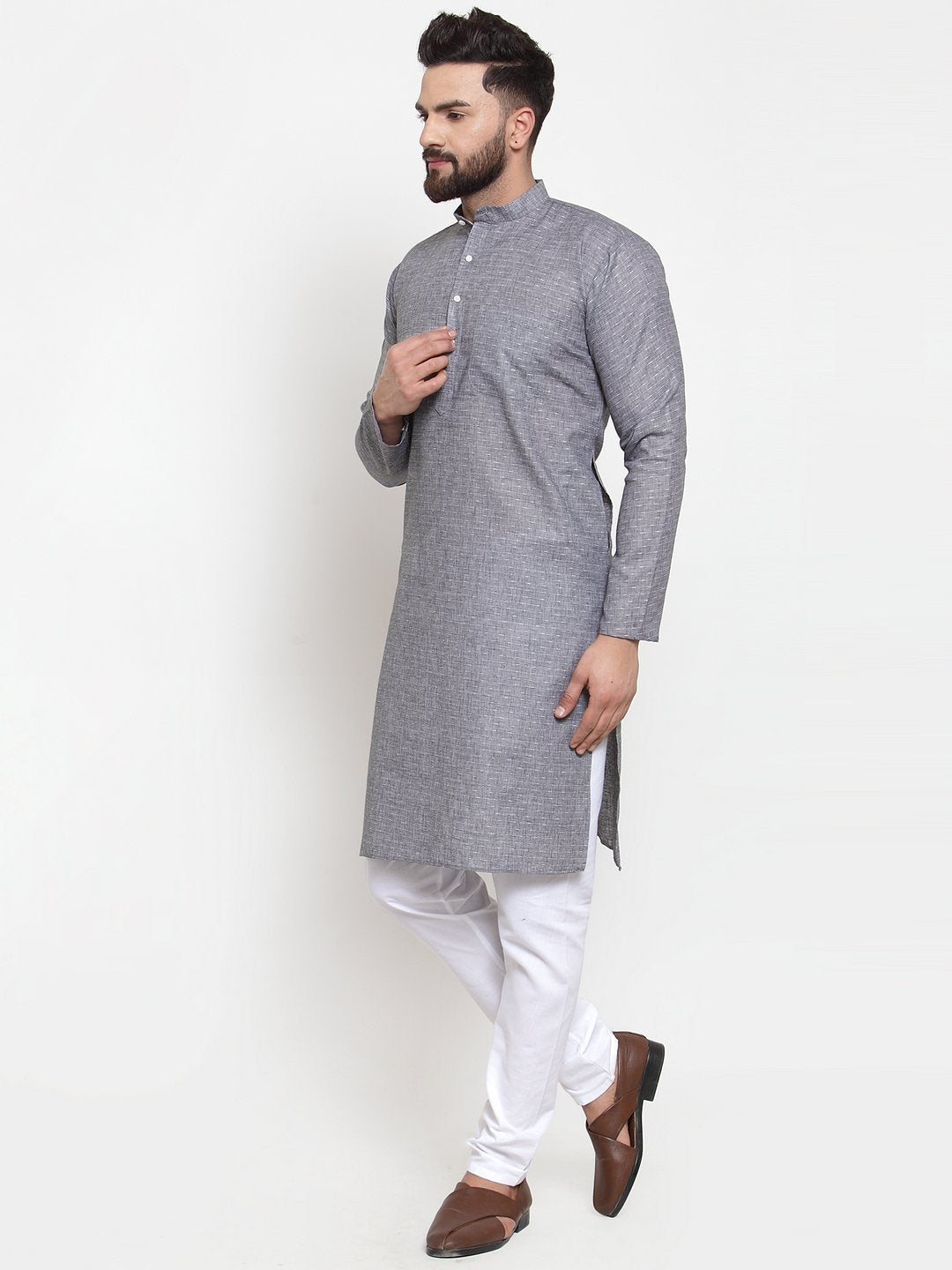 Jompers Men Grey Self-design Kurta Only