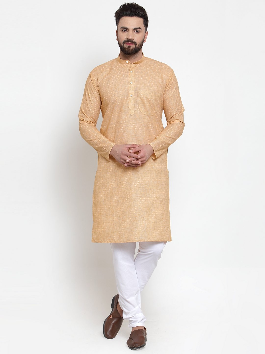 Jompers Men Orange Self-design Kurta Only