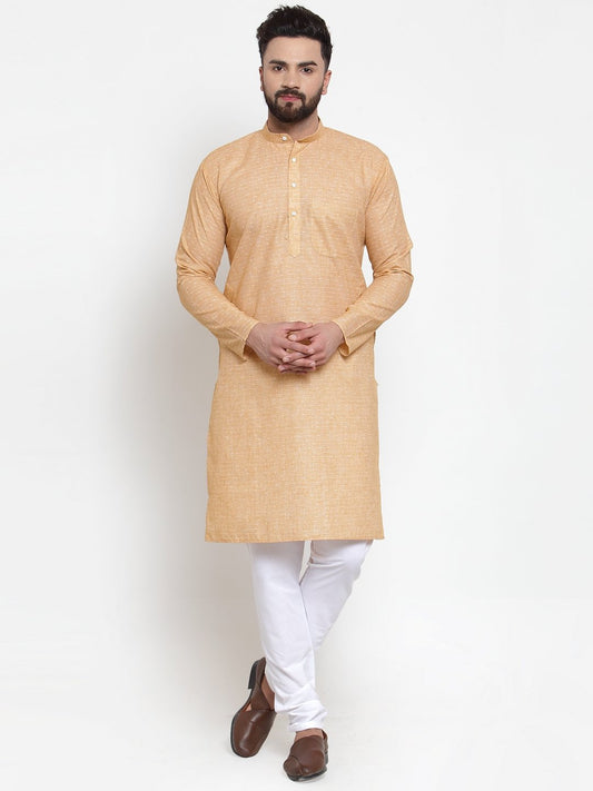 Jompers Men Orange Self-design Kurta with Churidar