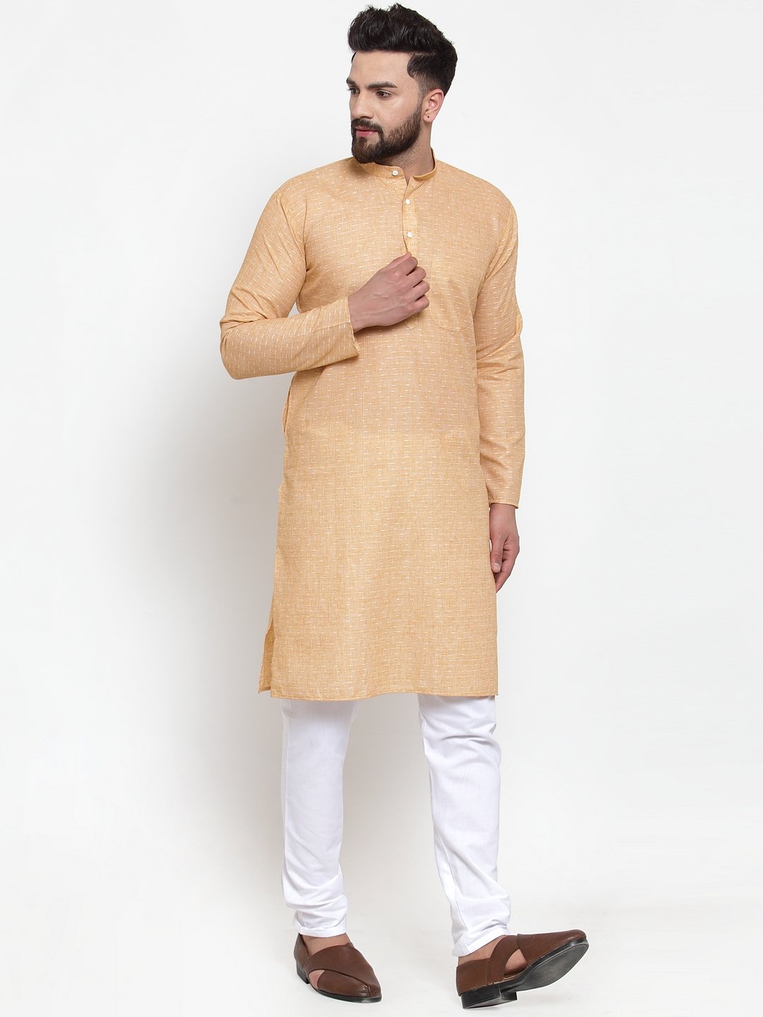 Jompers Men Orange Self-design Kurta Only
