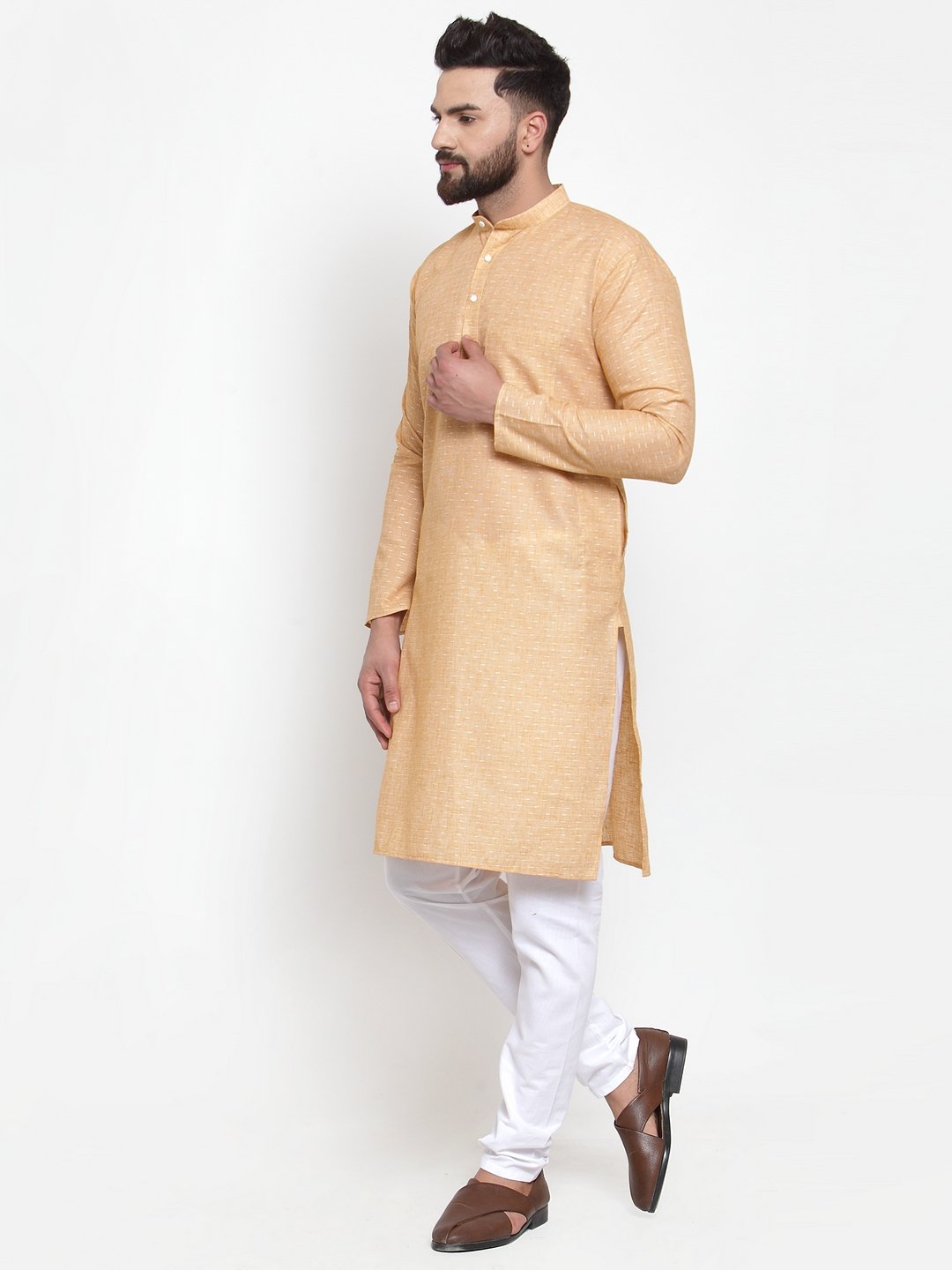 Jompers Men Orange Self-design Kurta Only