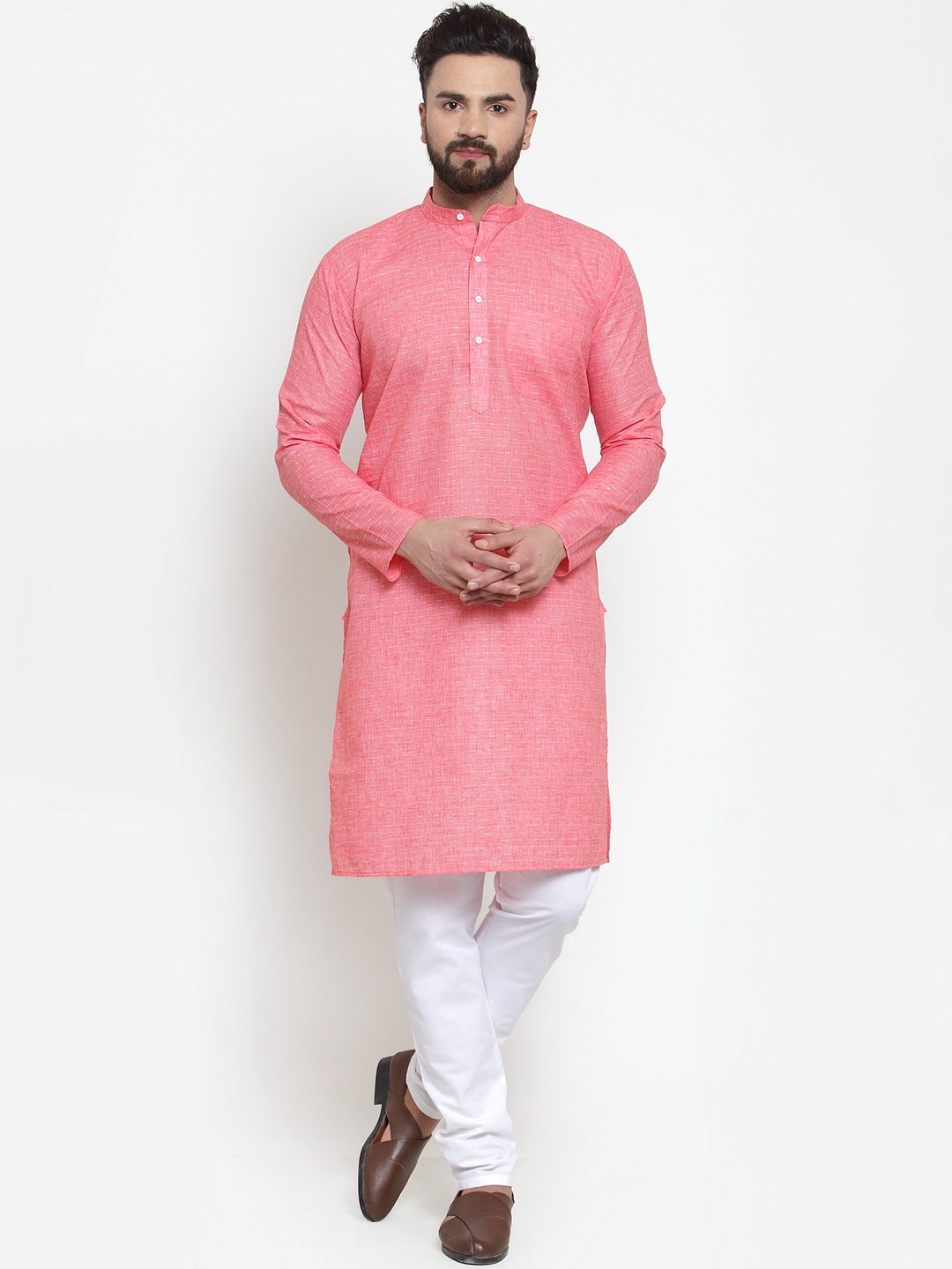 Jompers Men Pink Self-design Kurta Only