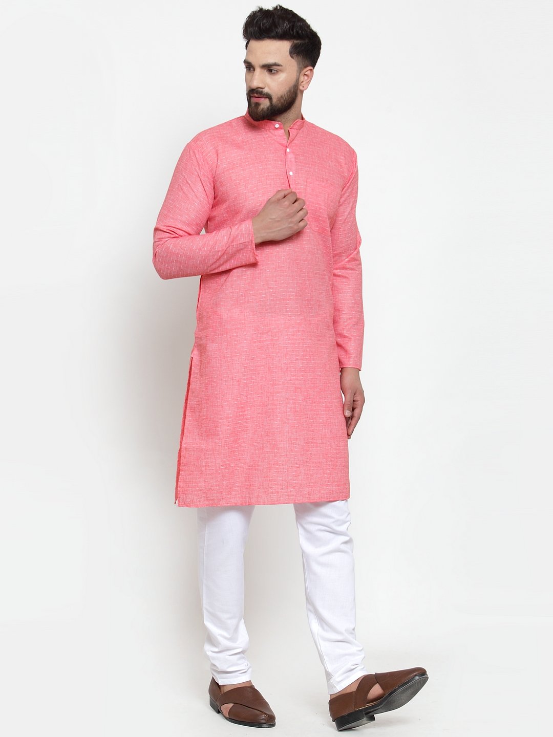 Jompers Men Pink Self-design Kurta with Churidar