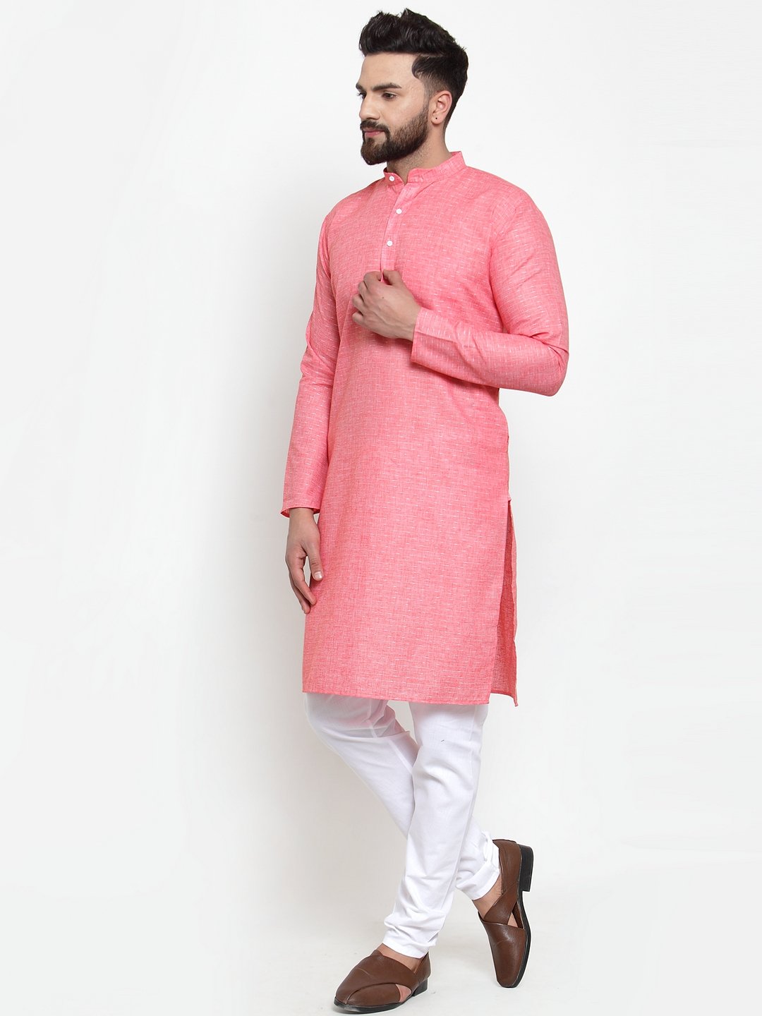 Jompers Men Pink Self-design Kurta with Churidar
