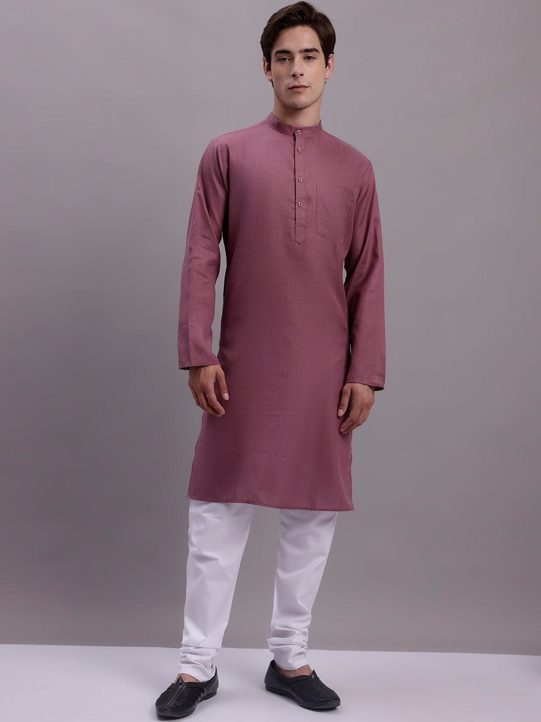 Jompers Men's Solid Cotton Kurta With Pyjamas - Magenta