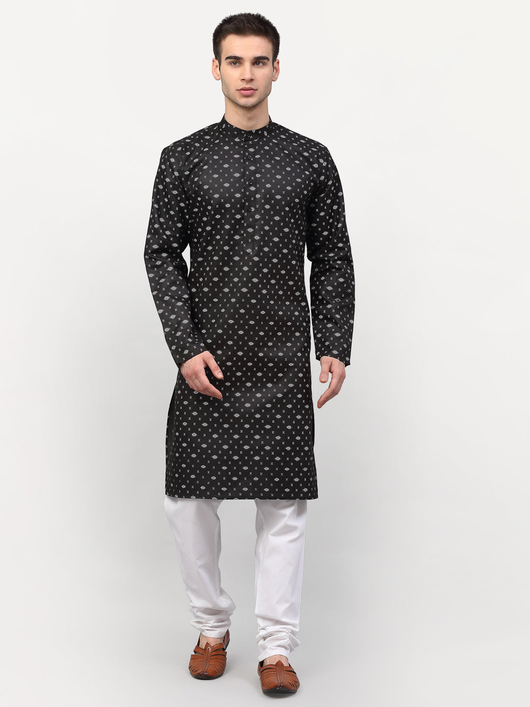 Jompers Men's Black Printed Cotton Kurta Only