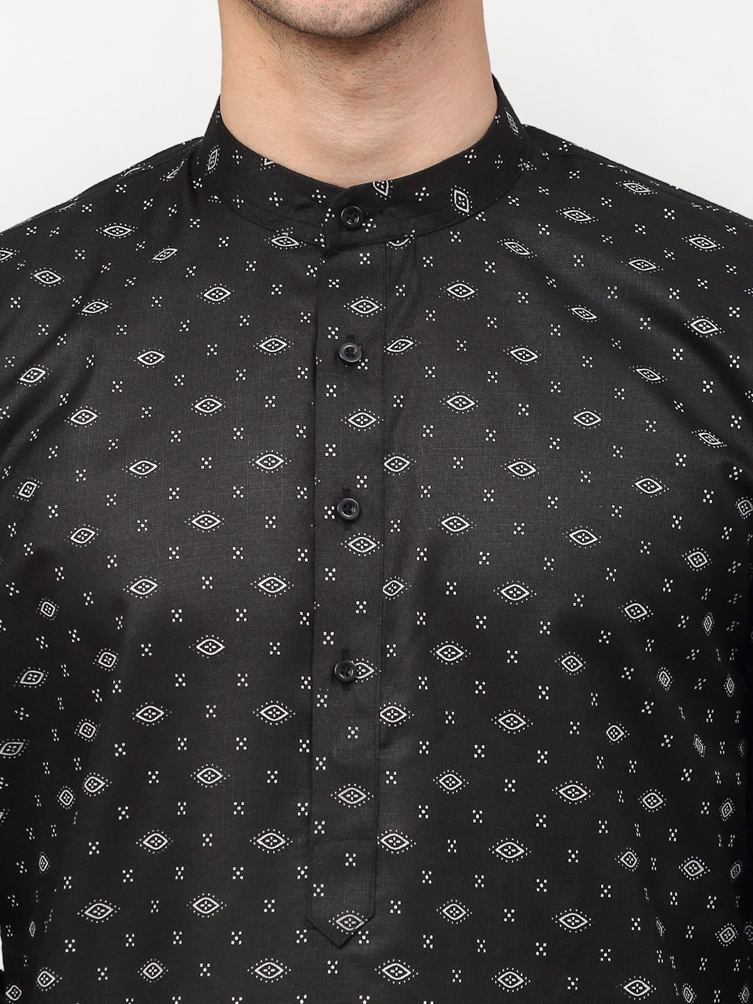Jompers Men's Black Printed Cotton Kurta Only