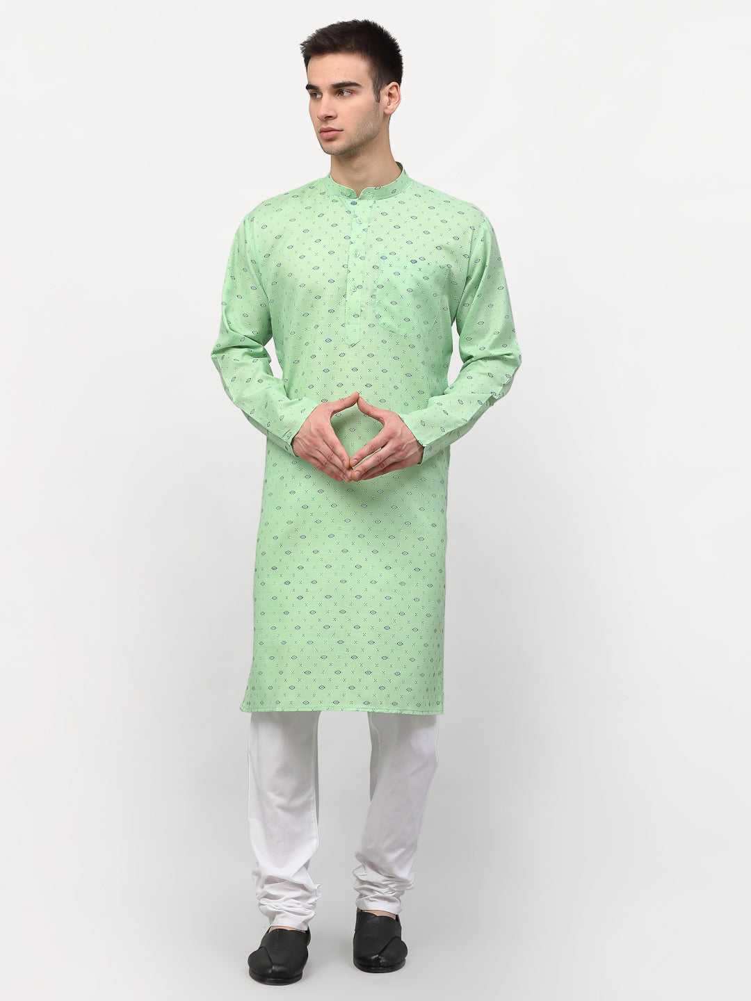 Jompers Men's Green Printed Cotton Kurta Only