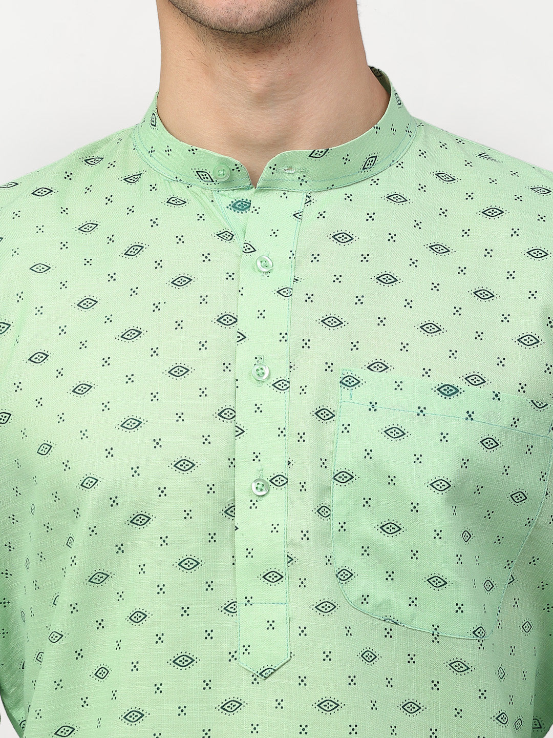 Jompers Men's Green Printed Cotton Kurta Only
