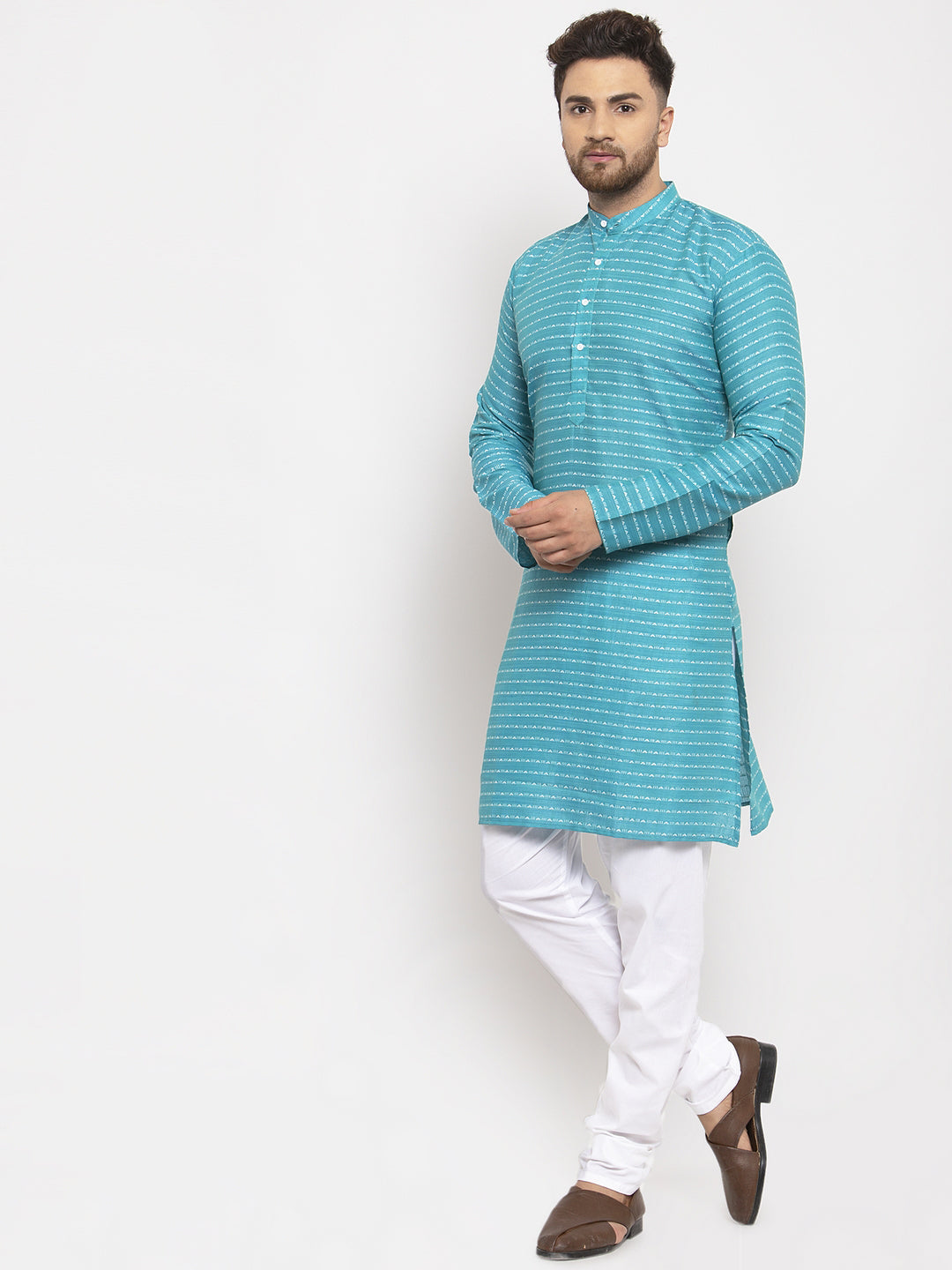 Jompers Men's Blue Printed Blue Kurta Only