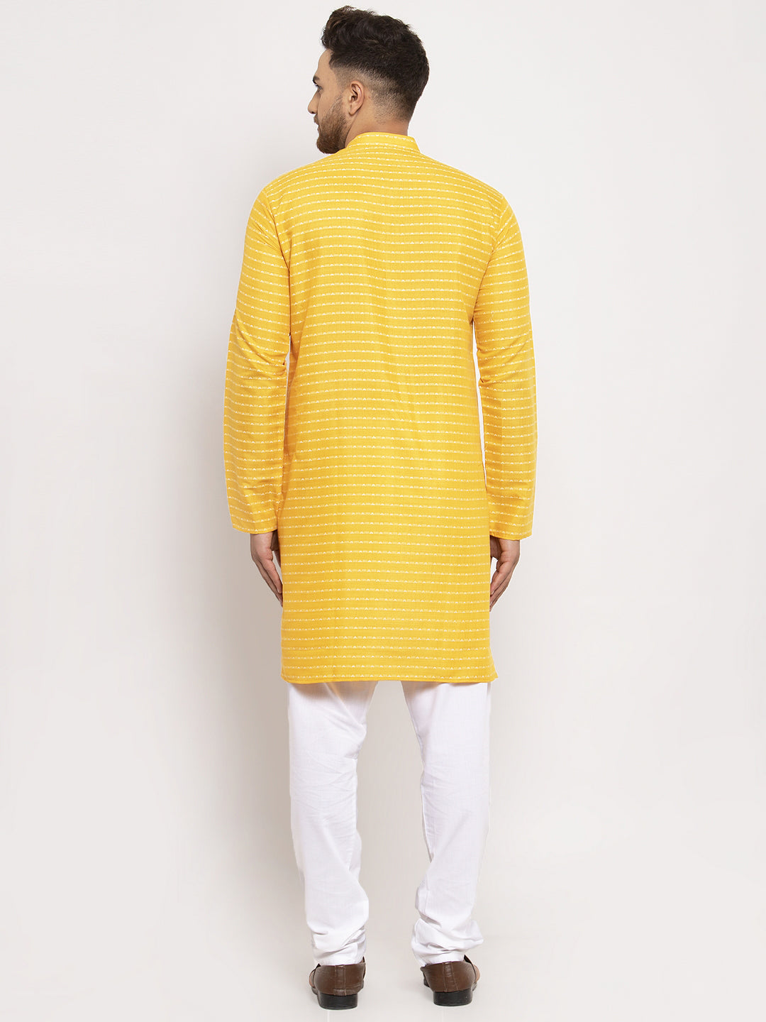 Jompers Men Yellow Woven Design Straight Kurta with Churidar