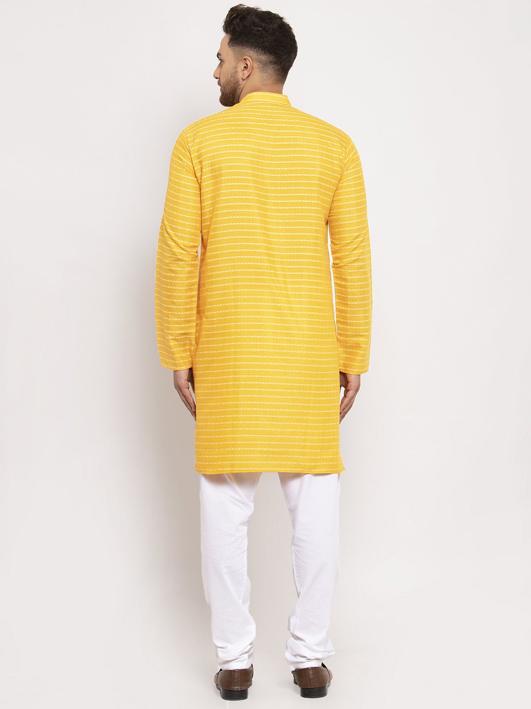 Jompers Men Yellow Woven Design Straight Kurta Only